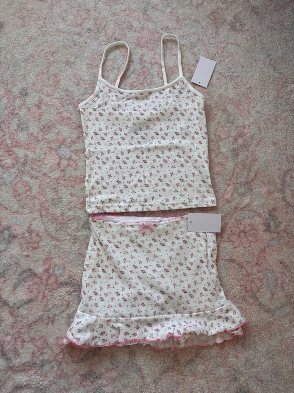 Katie J nyc Floral Pink Trim Cami & Skirt Set